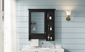 English Elm 3-in-1 Matte Medicine Cabinet Wall Mounted Mirror with Towel Bar and Storage Shelf Black N710P401340B