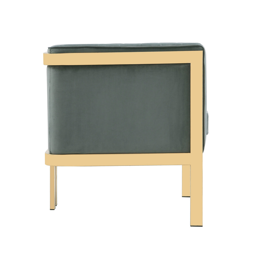 English Elm Paramount Velvet Lounge Chair with Polished Brass Stainless Steel Frame, Plush High-Density Comfort Warm Grey B365P397974