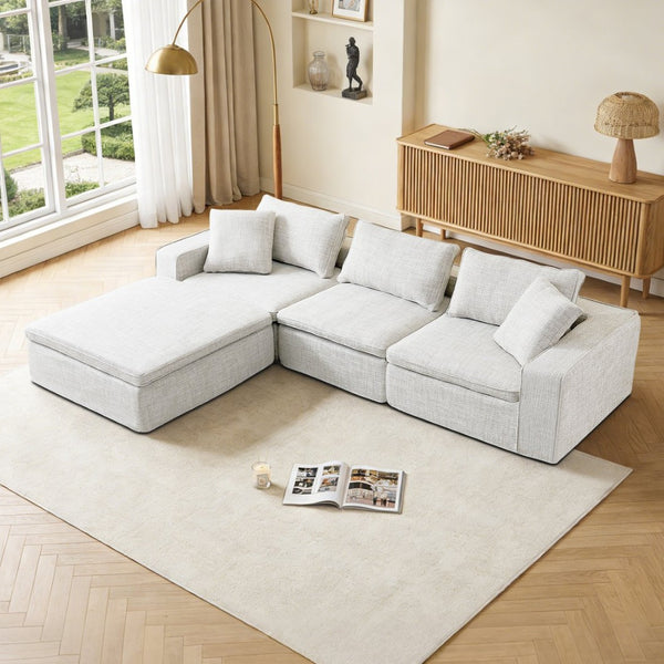 English Elm Cloud Couch Modular 4 Seater Sofa with Washable Linen and Pocket Spring Cushions Beige W1765S00141