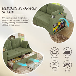 English Elm Sofas for Living Room Chenille Three Seat Couch with Usb Charging Storage and Cup Holder Olive W395S00146