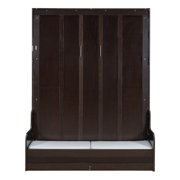 English Elm Queen Murphy Wall Bed with Integrated Chair Espresso Cabinet for Studio Apartments Espresso LP000791AAP-3