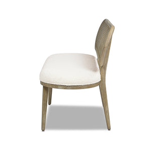 English Elm Jennifer Taylor Home - Havana 42" Cane Rattan Upholstered Bench Settee in Ivory Boucle — Eco Rubberwood, 400lb Capacity, Cozy Upholstery B2719P238287