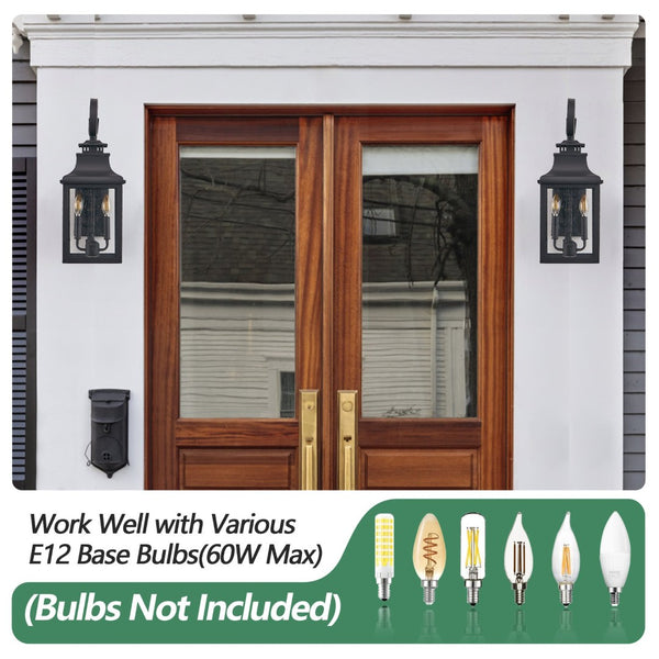 English Elm 23"(h) Matte Black Aluminum Outdoor Wall Sconce Seeded Glass Porch Lantern W2312P415985