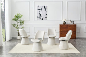 English Elm Modern Chenille Linen Accent Chair Sculptural Hollow Back Swivel Seat for Dining Vanity Off White W3493P452649