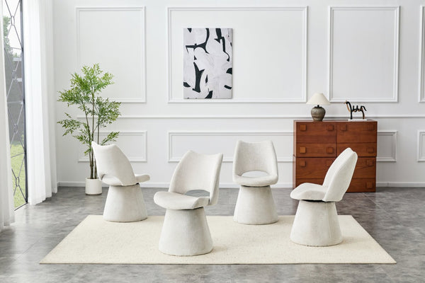 English Elm Modern Chenille Linen Accent Chair Sculptural Hollow Back Swivel Seat for Dining Vanity Off White W3493P452649