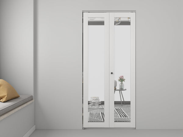 English Elm 30 in Matte Mdf Bi-fold Door with Frosted Glass Panels Hardware and Handle Included B2763P483201