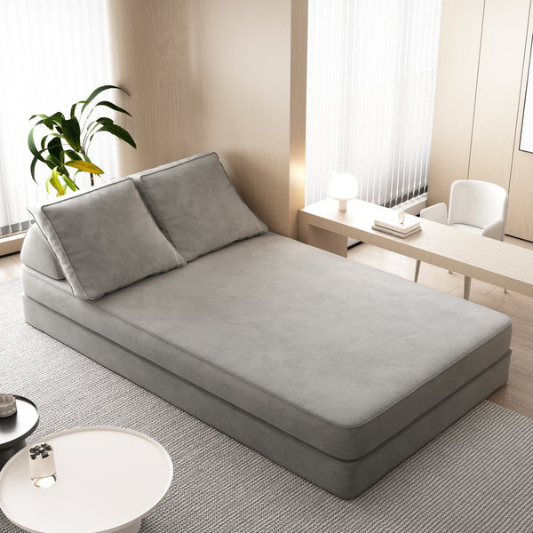 English Elm 86.6"Multifunctional Folding Sofa Bed with Chaise, Fluffy Chenille, Removable Backs & Pillows, Deep Seat Lounge LIGHT GREY W3219P340666