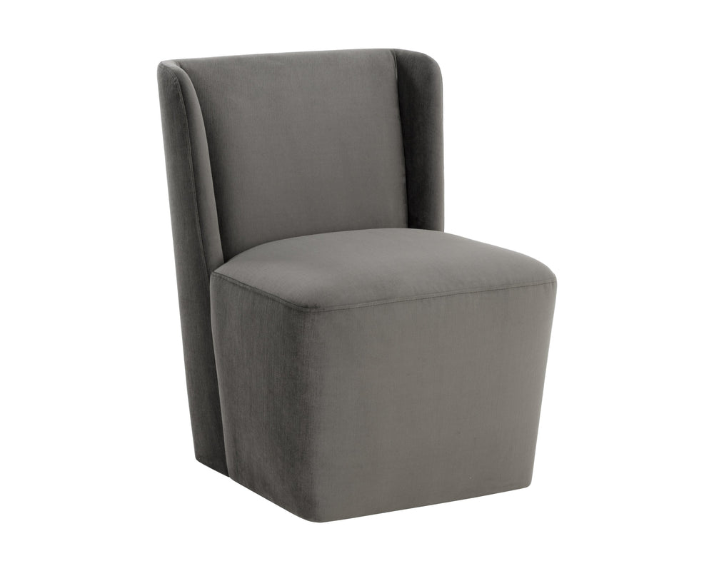 Sunpan Amita Wheeled Dining Chair - Elegant Upholstered Design with Moisture Repellent Performance Fabric Piccolo Pebble