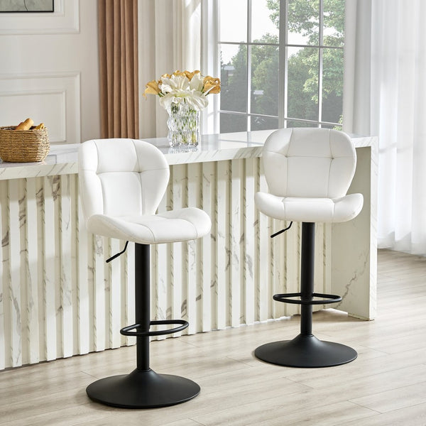 English Elm Set of 2 Tufted Pu Swivel Barstools Adjustable Height White Cushioned Kitchen Seating W3875P382614