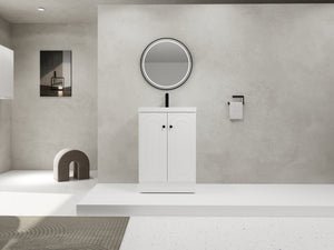 English Elm 24" Freestanding Bathroom Vanity with Resin Integrated Sink, Soft-Close Doors, Adjustable Shelf, Durable Plywood Finish White W999S00269