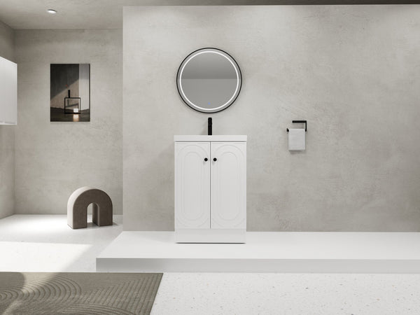 English Elm 24" Freestanding Bathroom Vanity with Resin Integrated Sink, Soft-Close Doors, Adjustable Shelf, Durable Plywood Finish White W999S00269