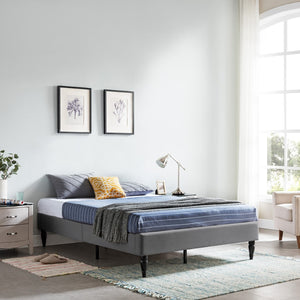 Christopher Knight Home® - Noble House - Merribee Contemporary Upholstered Queen Bed Frame With Turned Legs, Charcoal Gray And Black