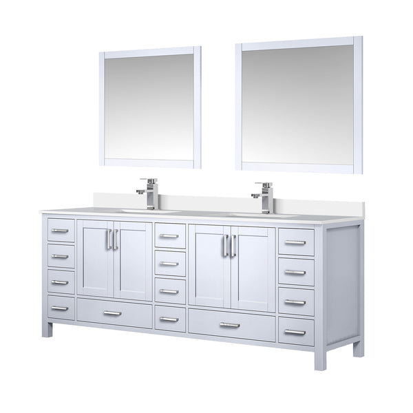 English Elm White Double Bath Vanity 84" W x 22" D with Scratch-Resistant Cultured Marble Top, Chrome Faucet & 34" Mirror B2731S01113
