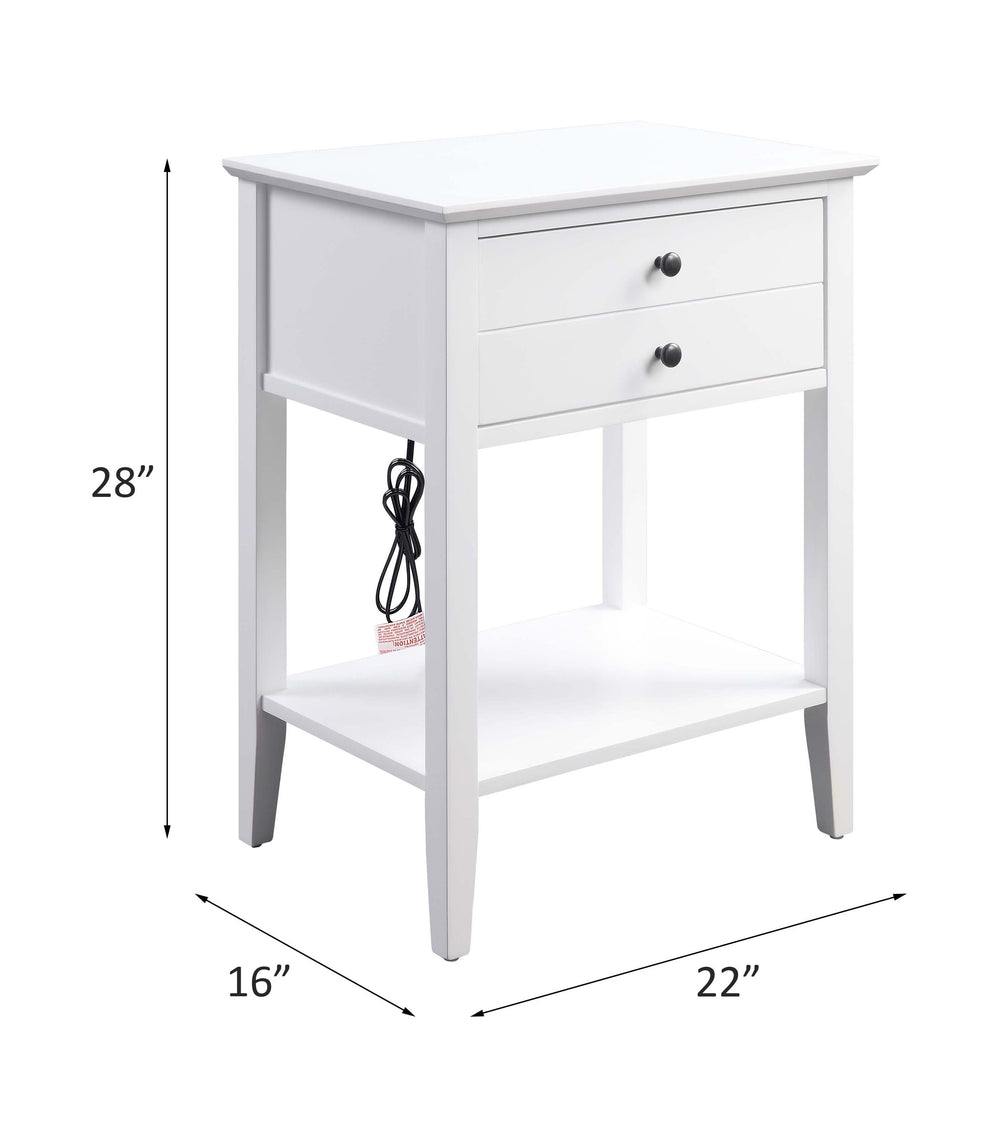English Elm Grardor White Finish Accent Table with USB Dock, Drawer & Open Shelf, Wooden Top, Modern Design B2726P287567