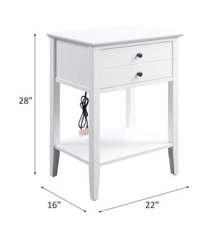 English Elm Grardor White Finish Accent Table with USB Dock, Drawer & Open Shelf, Wooden Top, Modern Design B2726P287567