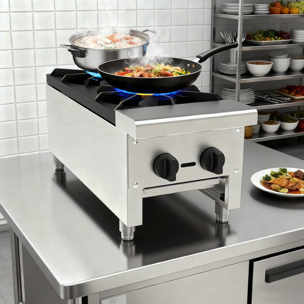 English Elm Commercial Dual Burner Stainless Steel Countertop Gas Range for Professional Kitchens W5057P394269