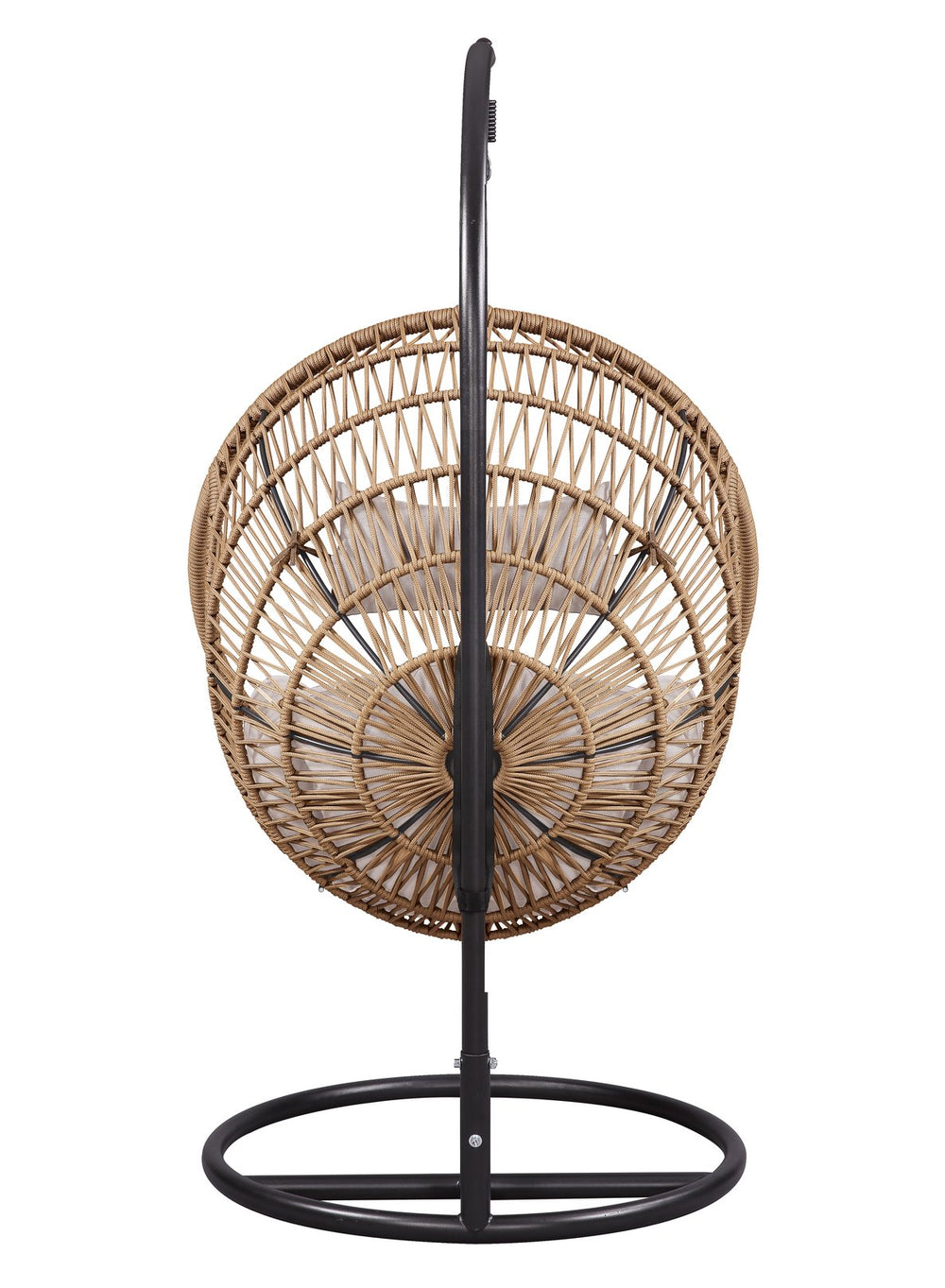 English Elm Vasant Beige Hanging Chair with Stand, Polyester Rope & Metal Frame, Removable Cushions, 26" Seat Depth B2726S00503