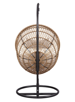 English Elm Vasant Beige Hanging Chair with Stand, Polyester Rope & Metal Frame, Removable Cushions, 26" Seat Depth B2726S00503