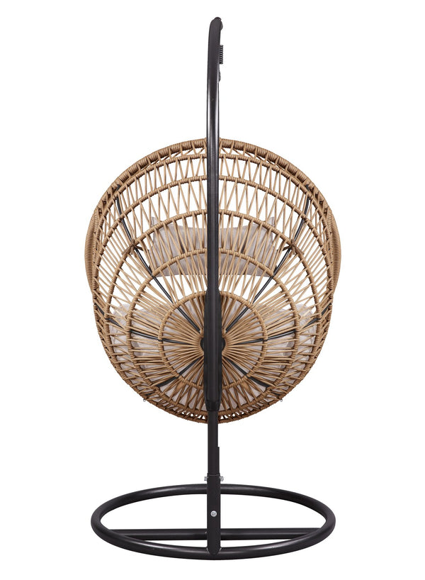 English Elm Vasant Beige Hanging Chair with Stand, Polyester Rope & Metal Frame, Removable Cushions, 26" Seat Depth B2726S00503