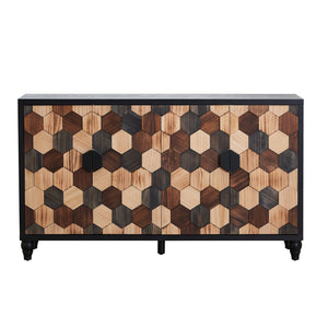 English Elm Distressed Honeycomb Storage Cabinet with Wood Knobs, Mid-Century Modern Sideboard Buffet in Black Brown W3040P382292