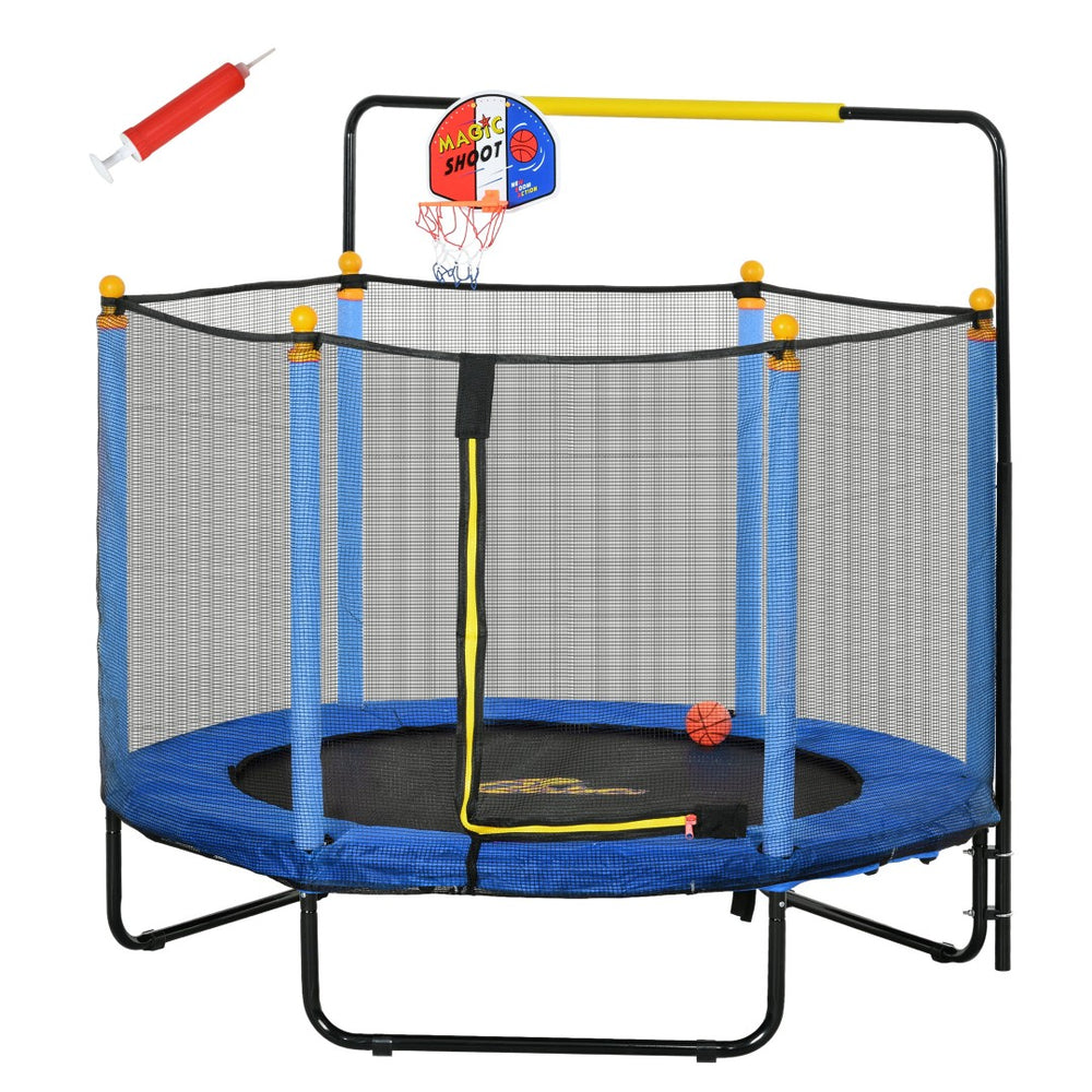 English Elm Qaba Springfree Indoor Kids Trampoline with Basketball Hoop and Safety Net Ages 3 to 10 W2225P229104