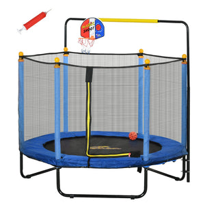 English Elm Qaba Springfree Indoor Kids Trampoline with Basketball Hoop and Safety Net Ages 3 to 10 W2225P229104