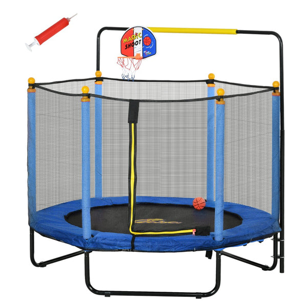 English Elm Qaba Springfree Indoor Kids Trampoline with Basketball Hoop and Safety Net Ages 3 to 10 W2225P229104
