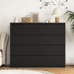 English Elm 8 Drawer Tall Chest Slim Particleboard Build Smooth Gliding Storage for Bedroom Closet Black W409S00029