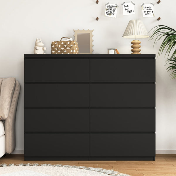 English Elm 8 Drawer Tall Chest Slim Particleboard Build Smooth Gliding Storage for Bedroom Closet Black W409S00029