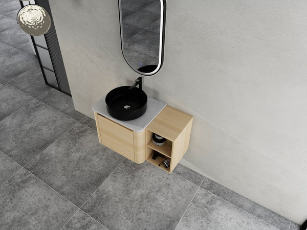 English Elm 36'' Wall-Mounted Bathroom Vanity With Artistic Ceramic Sink, Soft-Close Door & Space-Saving Storage W999S00468