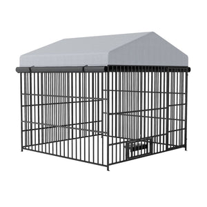 English Elm Large Outdoor Dog Kennel Heavy Duty Iron Run with Waterproof Canopy and Feeding Bowls W1820P321938
