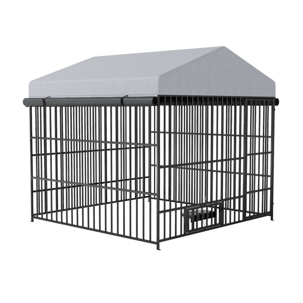 English Elm Large Outdoor Dog Kennel Heavy Duty Iron Run with Waterproof Canopy and Feeding Bowls W1820P321938