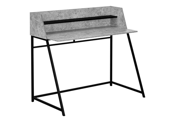 English Elm Computer Desk With Grey Stone Laminate Top & Black Metal Base - Modern Home Office Furniture Solution B2710P219836