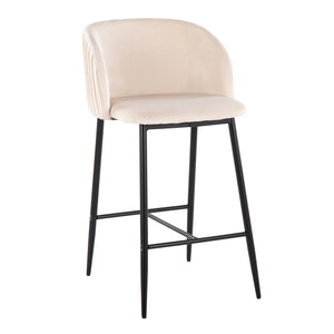 English Elm Fran Pleated Counter Stools Set Of 2 In Chic White Velvet & Sleek Black Metal For Modern Spaces B202S00275