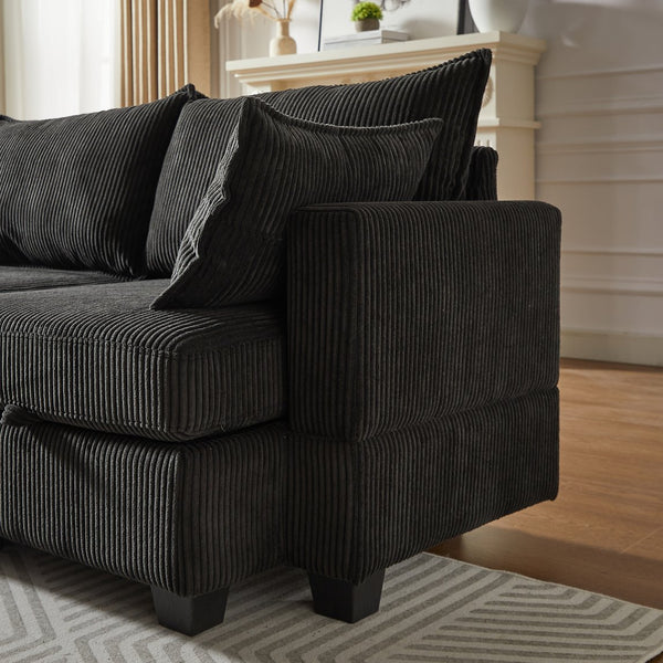 English Elm 113.5'' Modular Sectional Sofa with Storage Ottoman, Convertible U or L Shape Sleeper for 6 Seats Black W834S00250