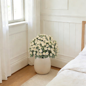 English Elm 24-inch Faux Rose Arrangement Uv Resistant Silk Blooms Set of Two Cement Potted Decor White+Green W2945P458423