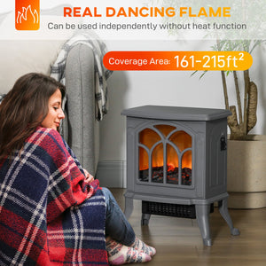 English Elm HOMCOM Freestanding Electric Fireplace Stove with Realistic Flame, 750/1500W Heat, Safety Features Gray W2225P229239