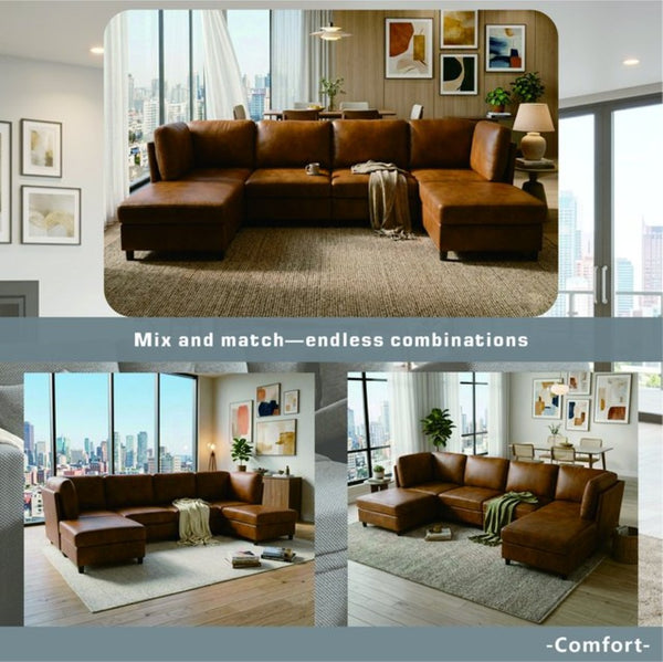 English Elm Modern Configurable Sectional Sofa Foil Fabric Low Profile Living Room Seating Light Brown W5568S00052