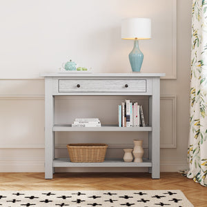 English Elm Trexm Retro Console Table With Drawer and Two Sturdy Shelves For Entryway, Living Room (Antique White)