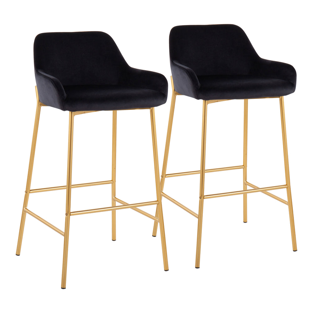 English Elm Daniella Contemporary-Glam Bar Stools In Luxe Black Velvet & Gold Metal - Set Of 2 For Stylish Spaces B202S00531