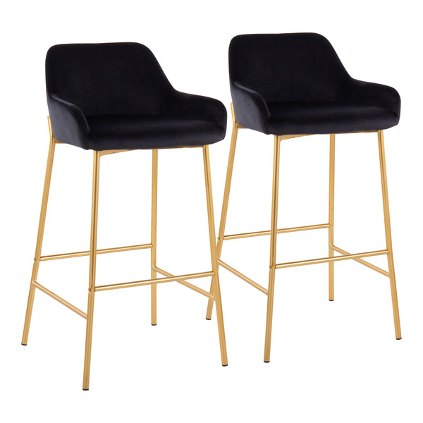 English Elm Daniella Contemporary-Glam Bar Stools In Luxe Black Velvet & Gold Metal - Set Of 2 For Stylish Spaces B202S00531