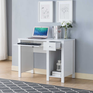 English Elm Student Compact Writing Desk - 39” White Home Office Solution With Keyboard Drawer & Storage Shelf B107P269929-GIGA