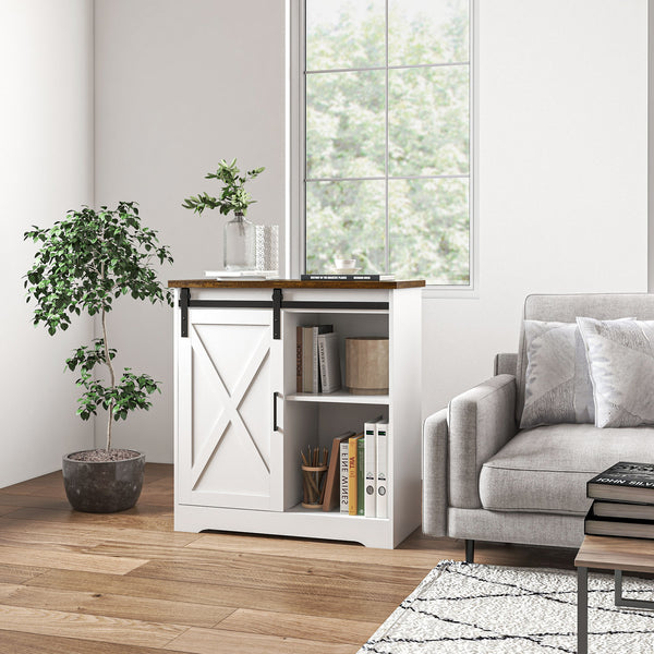 English Elm Homcom Farmhouse Coffee Bar Cabinet - Rustic 33" Buffet Sideboard With Sliding Door & Adjustable Shelves W2225P217400