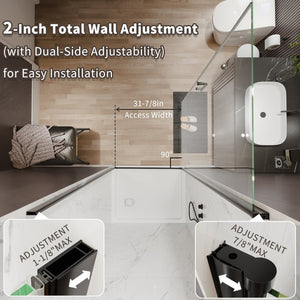 English Elm 36-38 in Frameless Pivot Shower Door Clear Glass Matte Black Hardware Reversible Swing W63777051