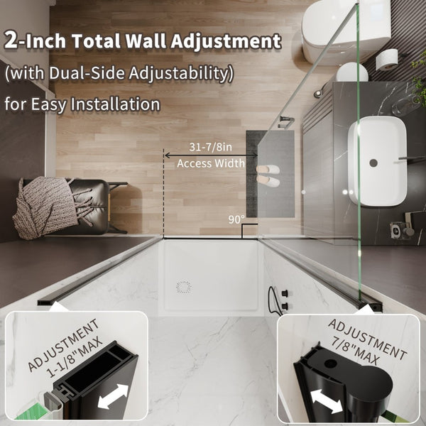 English Elm 36-38 in Frameless Pivot Shower Door Clear Glass Matte Black Hardware Reversible Swing W63777051