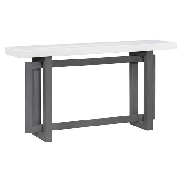 English Elm U_style Farmhouse Console Table with Three Drawers Open Shelf Entryway Organizer Dark Gray+White N711P410422M