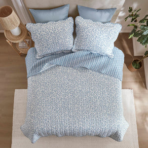 English Elm 5-piece Cotton Dobby Botanical Duvet Set with Embroidered Coastal Throw Pillows B035P463290