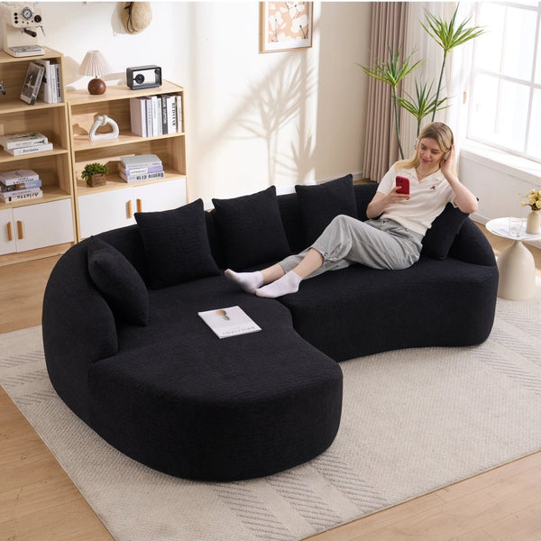 English Elm New Modular Chenille Sectional with Deep Curved Chaise and High-density Foam Seating W2231S00054