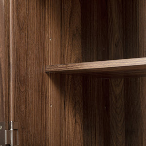 English Elm K&K 71" Tall Farmhouse Pantry Cabinet with Groove Edges, 3 Pull-Out Organizers, 6 Door Shelves Brown N707P256507Z