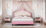 English Elm Full Size Lovely Crown Fantasy Pu Leather Princess Bed With Tufted Headboard, Pink+Cream